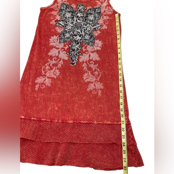 3/$15 Vintage Y2K 2000’s Floral Cross Embellished Red Dress Bling Women’s Large - Picture 8 of 9